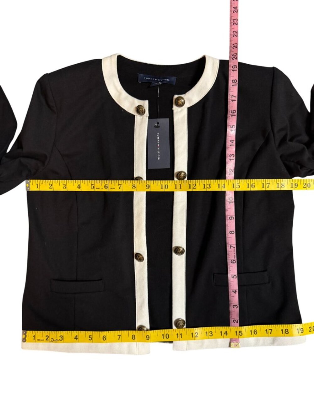 Tommy Hilfiger Black & White Cropped Blazer Jacket Open Front Size Small - Picture 4 of 8